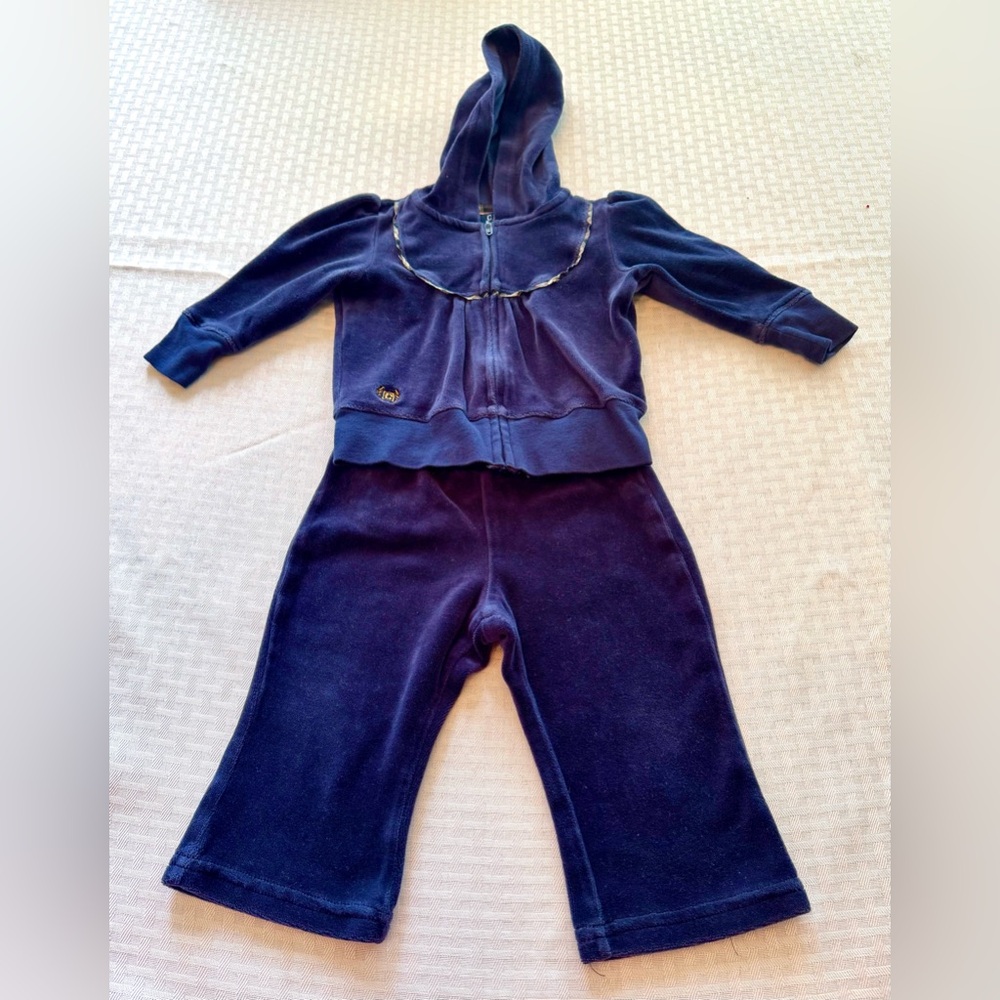 Chaps Baby Navy Velour Hoodie & Pants Set‎ 12M Preppy Cozy Outfit